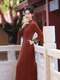 golden Mink Velvet Long A-Line Qipao Dress