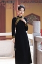 golden Mink Velvet Long A-Line Qipao Dress