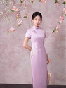 2670 Purple Iris purple Embroidered Iris Qipao Short Sleeve Long Dress