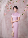 2670 Purple Iris purple Embroidered Iris Qipao Short Sleeve Long Dress