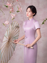 2670 Purple Iris purple Embroidered Iris Qipao Short Sleeve Long Dress