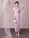 2670 Purple Iris purple Embroidered Iris Qipao Short Sleeve Long Dress