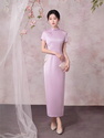 2670 Purple Iris purple Embroidered Iris Qipao Short Sleeve Long Dress