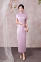 2670 Purple Iris purple Embroidered Iris Qipao Short Sleeve Long Dress