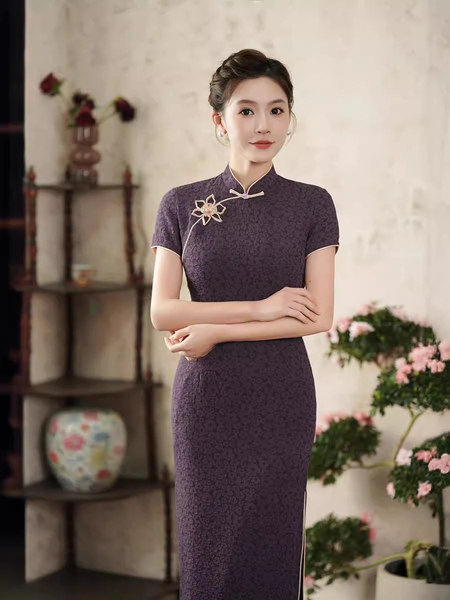 chinese Style Jacquard Qipao Dress For Young Girl