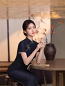 2622 Black vintage Long Slim-Fit Qipao Dress