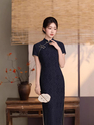 2622 Black vintage Long Slim-Fit Qipao Dress