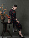 black Velvet Print Qipao Dress Retro Chinese Style