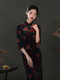 black Velvet Print Qipao Dress Retro Chinese Style