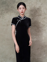 9636 imported velvet, does not fade black Velvet Qipao Slim Fit Retro Republic Style Dress