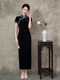 9636 imported velvet, does not fade black Velvet Qipao Slim Fit Retro Republic Style Dress