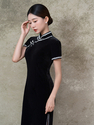 9636 imported velvet, does not fade black Velvet Qipao Slim Fit Retro Republic Style Dress