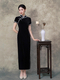 9636 imported velvet, does not fade black Velvet Qipao Slim Fit Retro Republic Style Dress