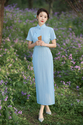 striped Cotton Linen Qipao Midi Dress