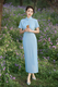 striped Cotton Linen Qipao Midi Dress