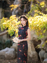 2608 Lingluo Satin vintage Chinese Rose Print Sleeveless Long Qipao