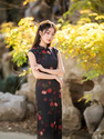 2608 Lingluo Satin vintage Chinese Rose Print Sleeveless Long Qipao