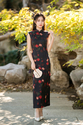 2608 Lingluo Satin vintage Chinese Rose Print Sleeveless Long Qipao