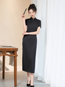 elegant Black Long Qipao Slim Fit Chinese Style Dress