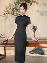 elegant Black Long Qipao Slim Fit Chinese Style Dress