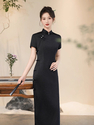 elegant Black Long Qipao Slim Fit Chinese Style Dress