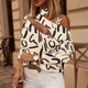 women's Chain Halter Print Long Sleeve Button Top