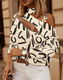 women's Chain Halter Print Long Sleeve Button Top