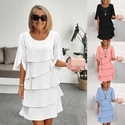 solid Color Round Neck Tiered Patchwork Dress