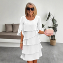 solid Color Round Neck Tiered Patchwork Dress