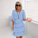 solid Color Round Neck Tiered Patchwork Dress