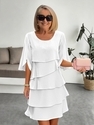 solid Color Round Neck Tiered Patchwork Dress