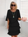 solid Color Round Neck Tiered Patchwork Dress
