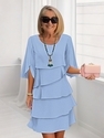 solid Color Round Neck Tiered Patchwork Dress