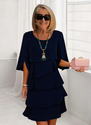 solid Color Round Neck Tiered Patchwork Dress