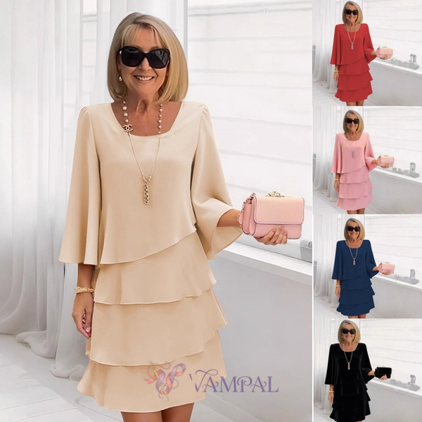 elegant Tiered Round Neck Loose Fit Summer Dress