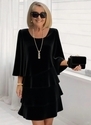 elegant Tiered Round Neck Loose Fit Summer Dress