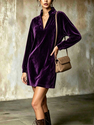 velvet Stand Collar V-Neck Long Sleeve Loose Dress
