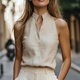 minimalist Stand Collar Sleeveless Tank Top For Women