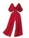 european Style Women's Long Wide Leg Jumpsuit With Bubble Sleeves
