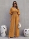 european Style Women's Long Wide Leg Jumpsuit With Bubble Sleeves