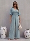 european Style Women's Long Wide Leg Jumpsuit With Bubble Sleeves