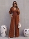 european Style Women's Long Wide Leg Jumpsuit With Bubble Sleeves