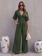 european Style Women's Long Wide Leg Jumpsuit With Bubble Sleeves