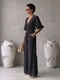 european Style Women's Long Wide Leg Jumpsuit With Bubble Sleeves