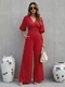 european Style Women's Long Wide Leg Jumpsuit With Bubble Sleeves