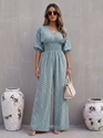 european Style Women's Long Wide Leg Jumpsuit With Bubble Sleeves