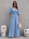 european Style Women's Long Wide Leg Jumpsuit With Bubble Sleeves