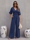 european Style Women's Long Wide Leg Jumpsuit With Bubble Sleeves