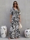 european Style Women's Long Wide Leg Jumpsuit With Bubble Sleeves