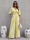 european Style Women's Long Wide Leg Jumpsuit With Bubble Sleeves